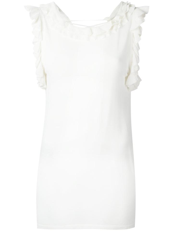 Ermanno Scervino Ruffled Trim Top, Women's, Size: 42, White, Polyamide/polyester/viscose