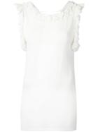 Ermanno Scervino Ruffled Trim Top, Women's, Size: 42, White, Polyamide/polyester/viscose