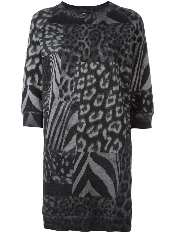 Diesel Animal Print Short Dress, Women's, Size: Small, Grey, Cotton/polyester