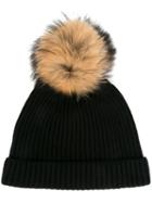 N.peal Cashmere Ribbed Beanie, Women's, Black, Cashmere/racoon Fur