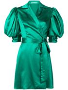 Alessandra Rich Puff Sleeve Wrap Mini Dress - Green