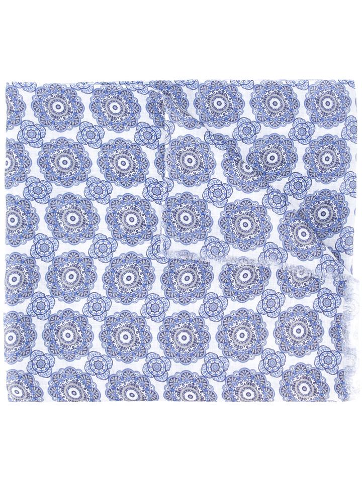 Pal Zileri Floral Print Scarf, Men's, White, Silk/linen/flax