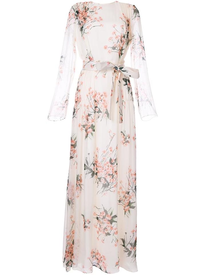 Rochas Floral Print Dress, Women's, Size: 42, White, Silk