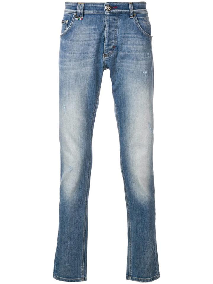 Philipp Plein Faded Slim-fit Jeans - Blue