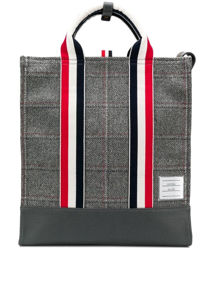 Thom Browne Windowpane Check Hunting Tweed Tote - Grey