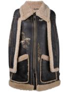 Maison Margiela Shearling Lined Cape Sleeve Coat, Women's, Size: 40, Black, Lamb Skin/lamb Fur