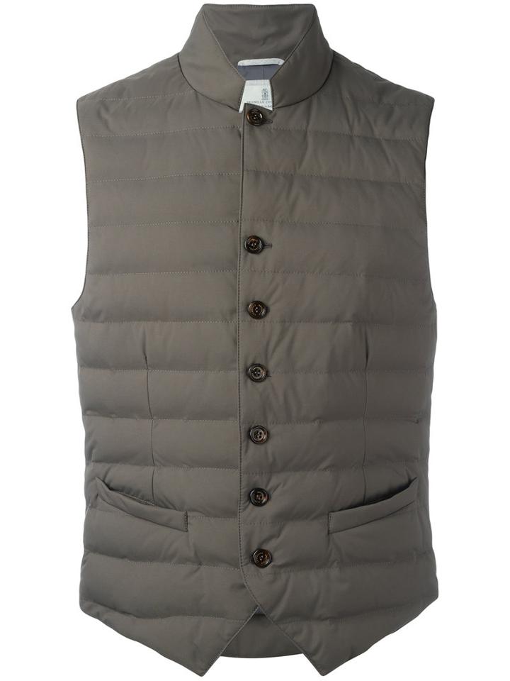 Brunello Cucinelli Classic Gilet, Men's, Size: Medium, Grey, Nylon/feather Down