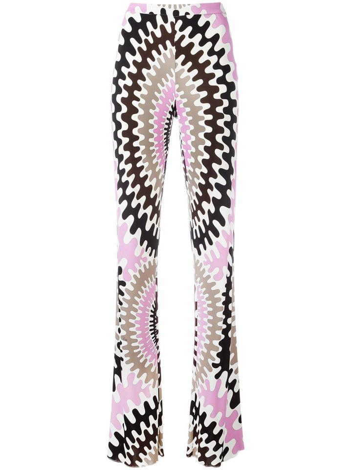 Emilio Pucci Printed Flared Trousers, Women's, Size: 40, White, Silk/viscose