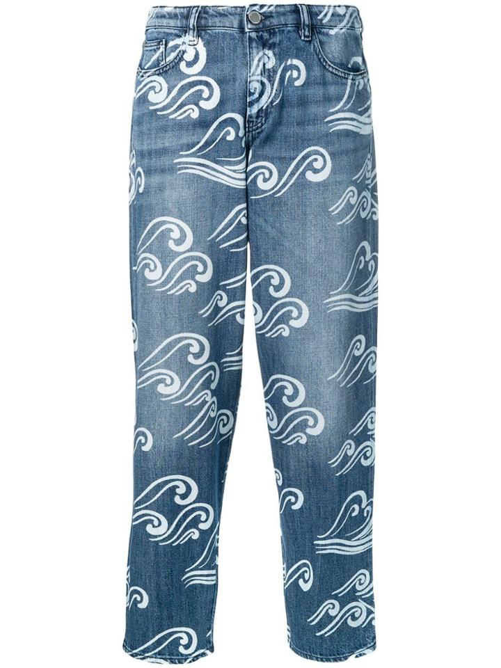 Emporio Armani Waves Print Straight Jeans - Blue