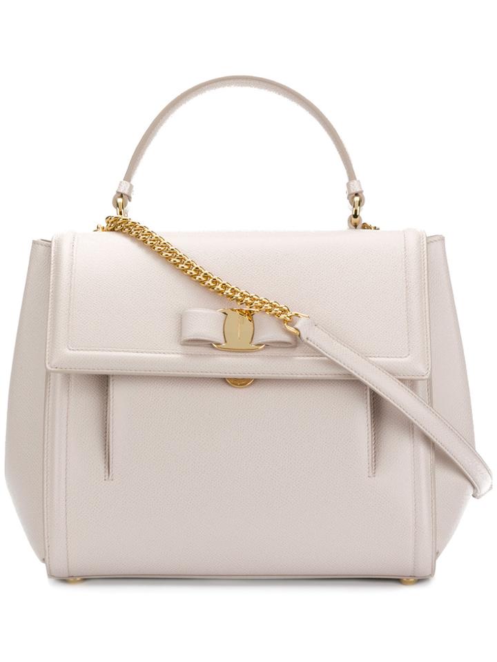 Salvatore Ferragamo Bow Detail Shoulder Bag - Nude & Neutrals