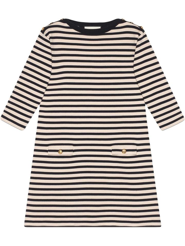Gucci Striped Wool Dress With Patch - Black