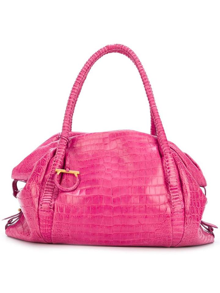 Ferragamo Vintage Crocodile Effect Tote, Women's, Pink/purple