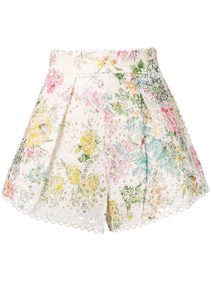 Zimmermann Embroidered High Waisted Shorts - Neutrals