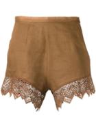 Ermanno Scervino - Lace Trim Shorts - Women - Linen/flax/polyester - 42, Women's, Brown, Linen/flax/polyester