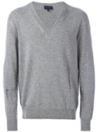 Lanvin Distressed V-neck Sweater, Men's, Size: Xxl, Grey, Silk/polyamide/cashmere/wool