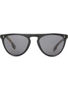 Burberry Vintage Check Detail Keyhole D-shaped Sunglasses - Black