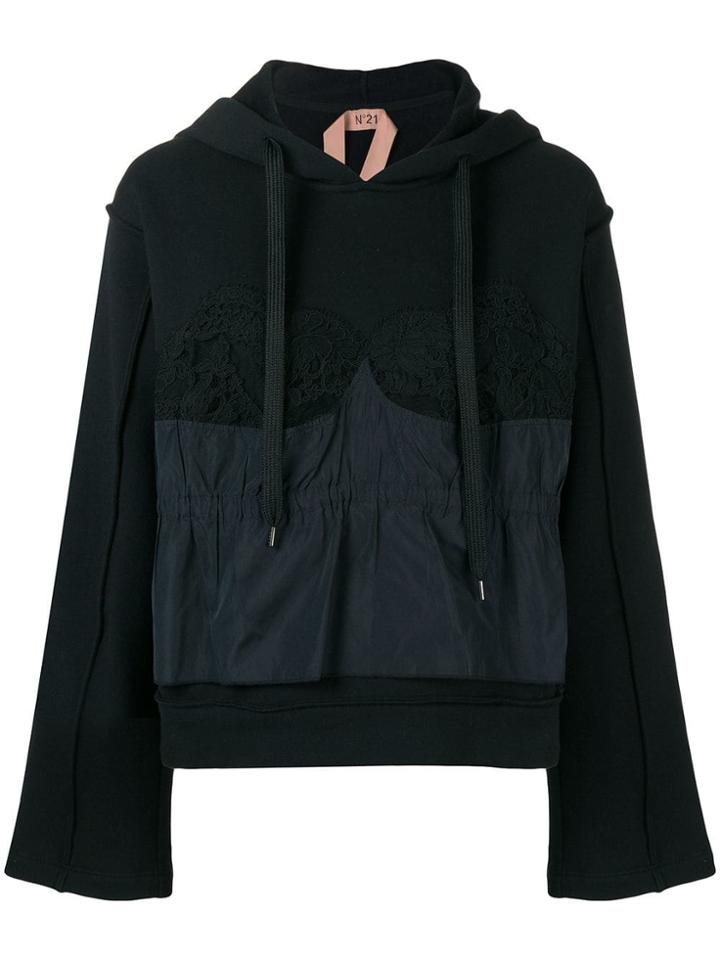 No21 Exclusive Lace Front Hoodie - Black