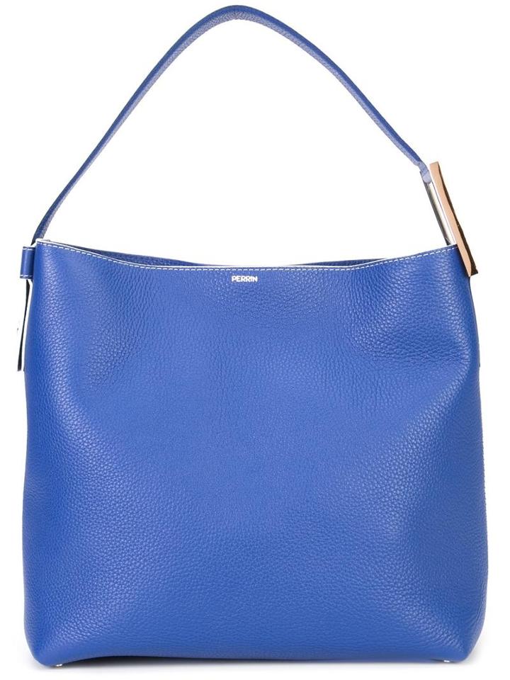 Perrin Paris Logo Stamp Shoulder Bag, Women's, Blue, Leather