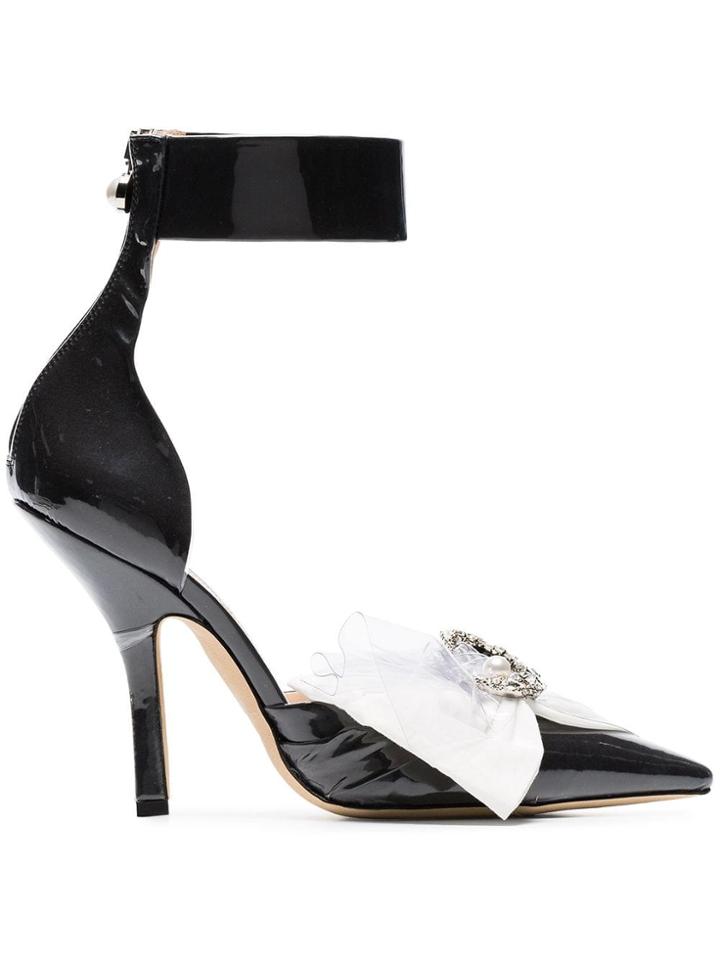 Midnight 00 105 Brooch Bow Ankle Strap Pumps - Black