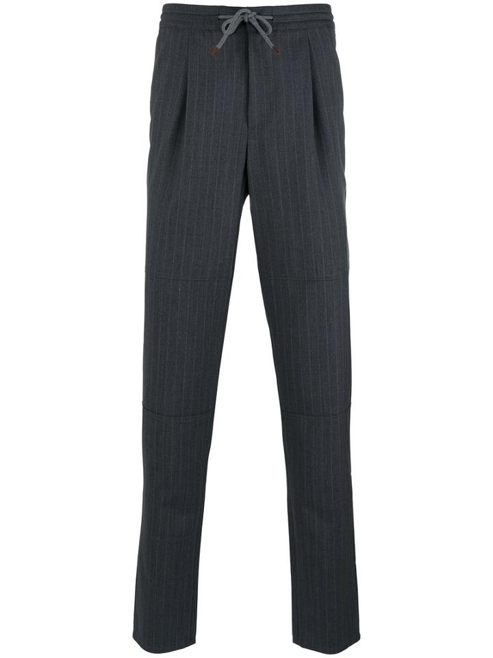 Brunello Cucinelli Pinstriped Straight Trousers, Men's, Size: 52, Black, Wool