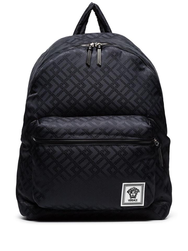 Versace Greek Key Embossed Backpack - Black