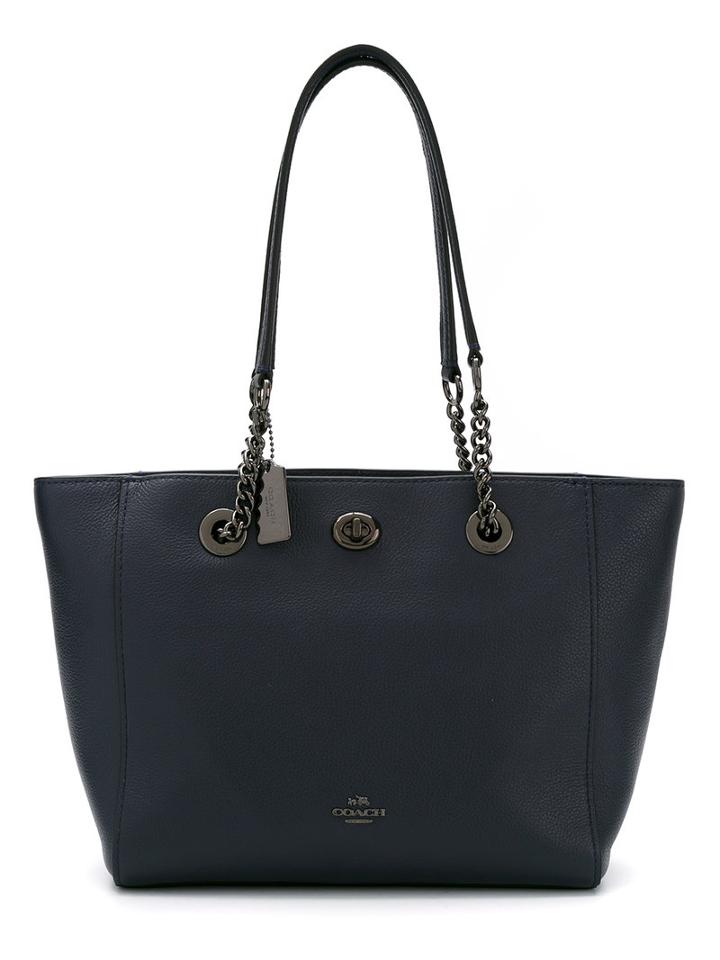 Coach - Bolsa Tote De Couro Modelo 'turnlock Chain' - Women - Leather - One Size, Blue, Leather