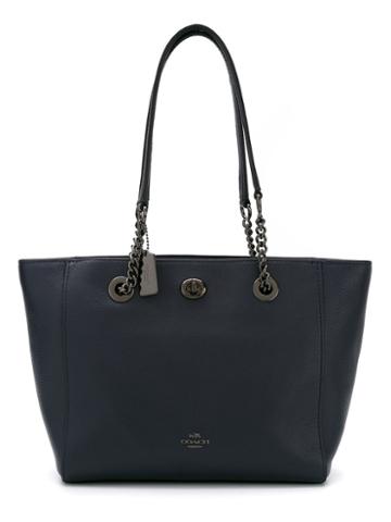 Coach - Bolsa Tote De Couro Modelo 'turnlock Chain' - Women - Leather - One Size, Blue, Leather