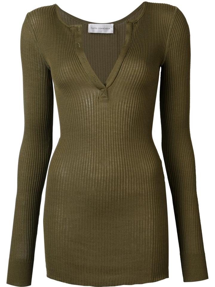Faith Connexion Ribbed V Neck Jersey, Women's, Size: Large, Green, Cotton
