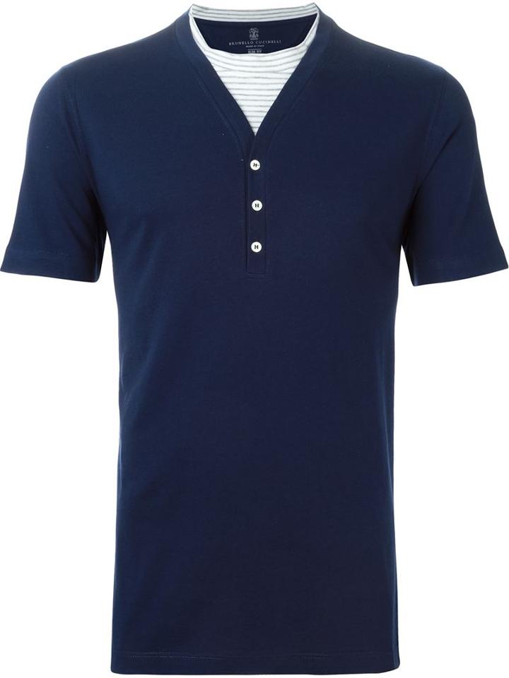 Brunello Cucinelli Striped Panel Henley T-shirt