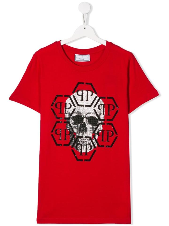 Philipp Plein Junior Teen Skull And Logo Print T-shirt - Red