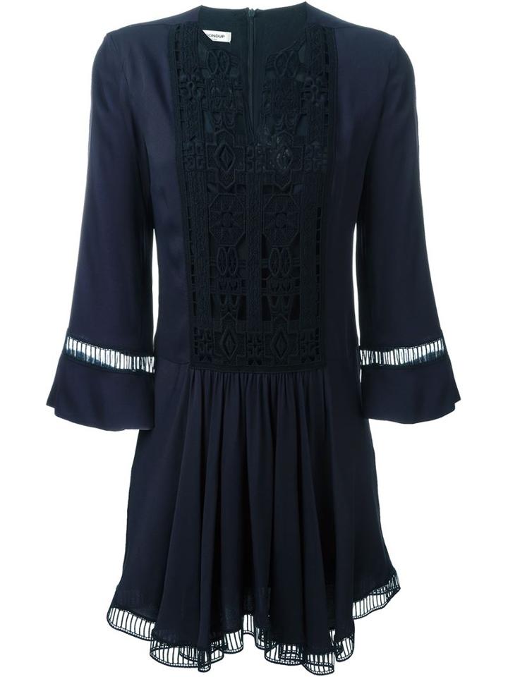 Dondup Embroidered Smock Dress, Women's, Size: 44, Blue, Silk/cotton/polyester/cupro