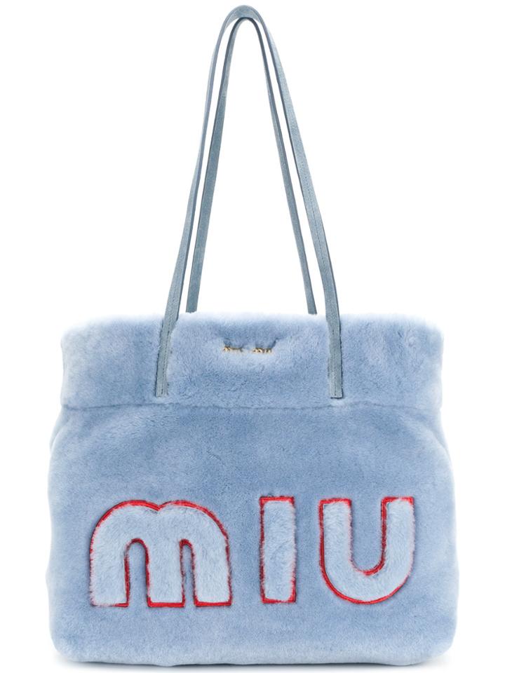 Miu Miu Fur Logo Tote Bag - Blue