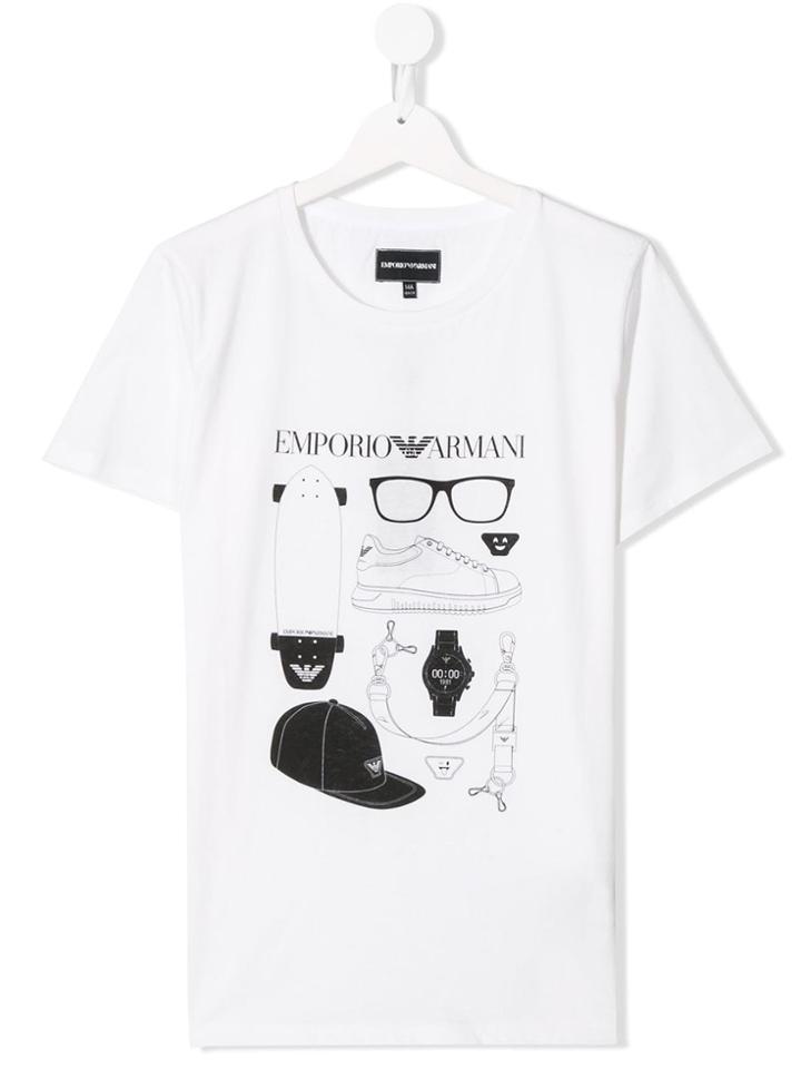 Emporio Armani Kids Teen Skater Print T-shirt - White