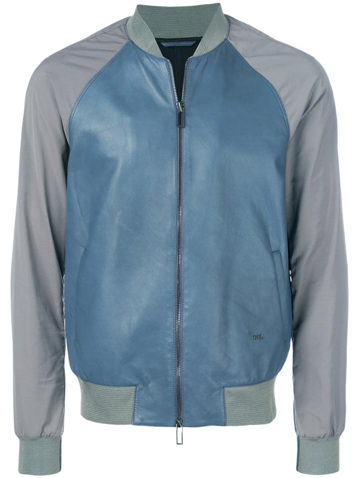 Emporio Armani Leather Bomber Jacket - Blue