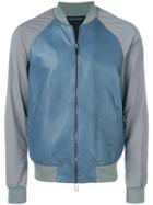 Emporio Armani Leather Bomber Jacket - Blue