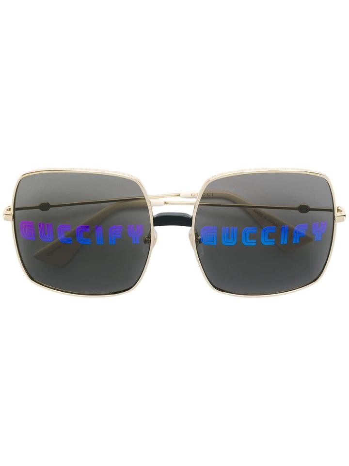 Gucci Eyewear 'guccify' Oversized Sunglasses - Gold