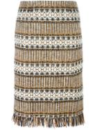 Tory Burch Diamond Fringed Tweed Skirt, Women's, Size: Iv, Brown, Cotton/acrylic/polyamide/other Fibers