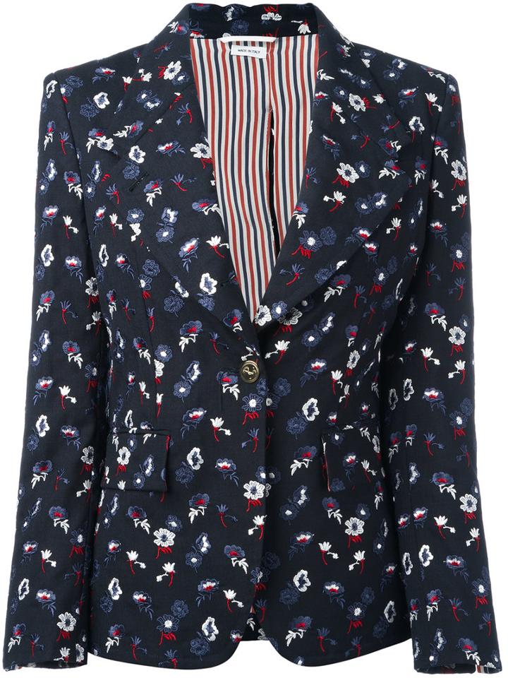 Thom Browne - Floral Embroidery Jacket - Women - Silk/wool - 40, Women's, Blue, Silk/wool