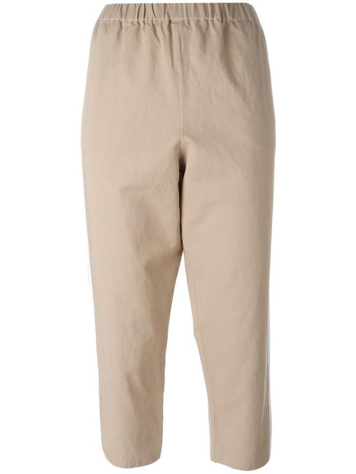 No21 Elasticated Waistband Cropped Trousers, Women's, Size: 40, Nude/neutrals, Cotton/linen/flax