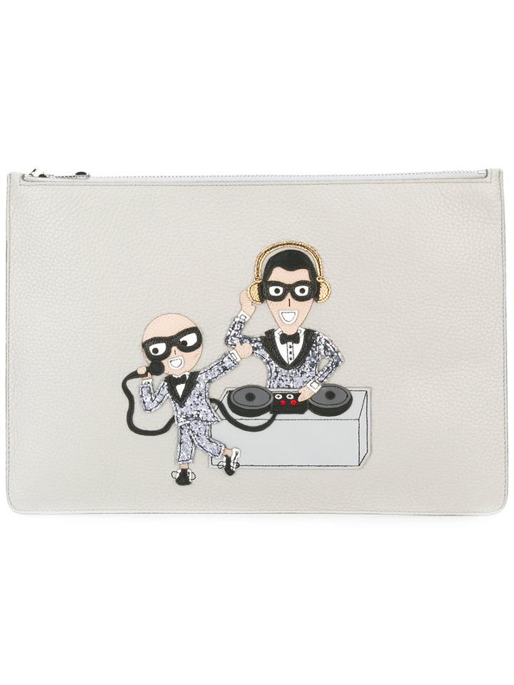 Dolce & Gabbana Music Patch Zip Clutch, Men's, Grey, Calf Leather