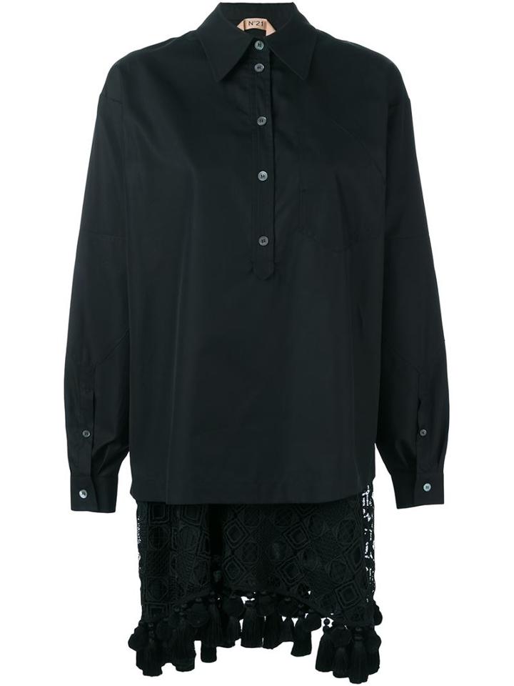 No21 Layered Shirt Tassel Dress, Women's, Size: 42, Black, Cotton/acetate/silk/polyester