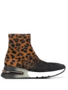 Ash Leopard Print Sneaker Boots - Black