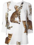 Dolce & Gabbana Cat Print Blouse, Women's, Size: 42, White, Viscose