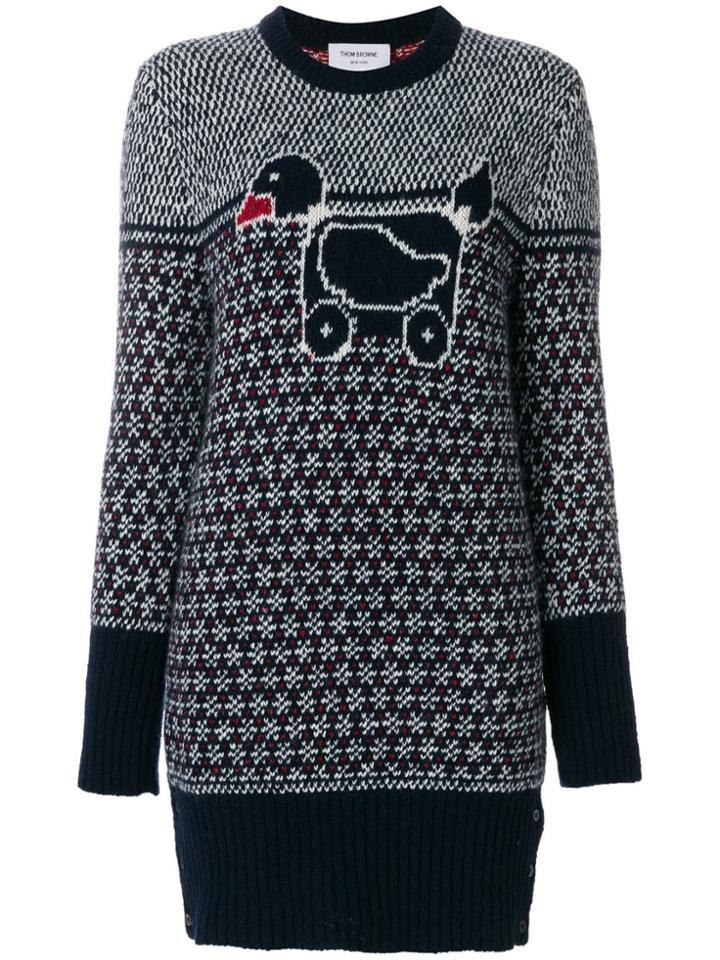 Thom Browne Pullover Dress With Duck Toy Icon In Mohair Tweed - Blue