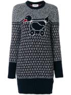 Thom Browne Pullover Dress With Duck Toy Icon In Mohair Tweed - Blue