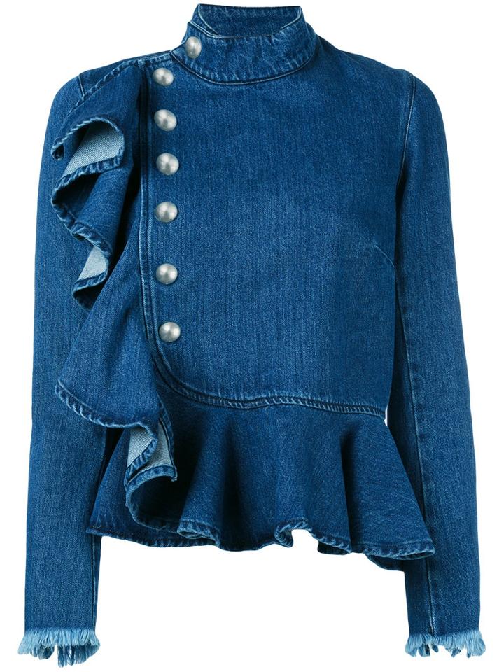 Marques'almeida - Ruffle Denim Jacket - Women - Cotton - 10, Blue, Cotton