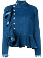 Marques'almeida - Ruffle Denim Jacket - Women - Cotton - 10, Blue, Cotton