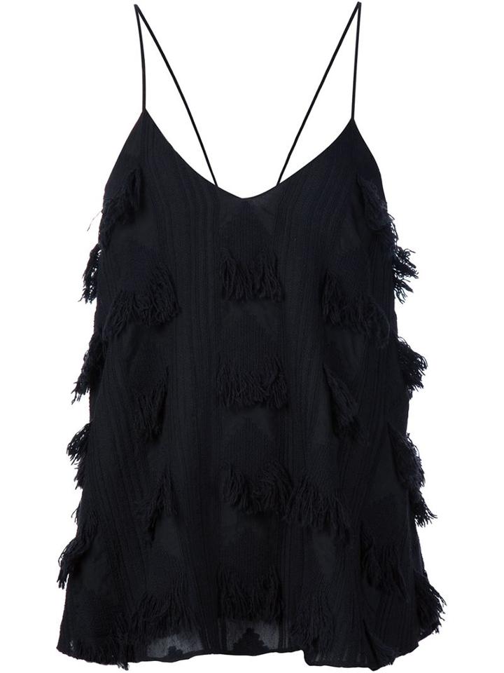 Derek Lam 10 Crosby Fringed Cami Top, Women's, Black, Cotton/acrylic/viscose/polyester