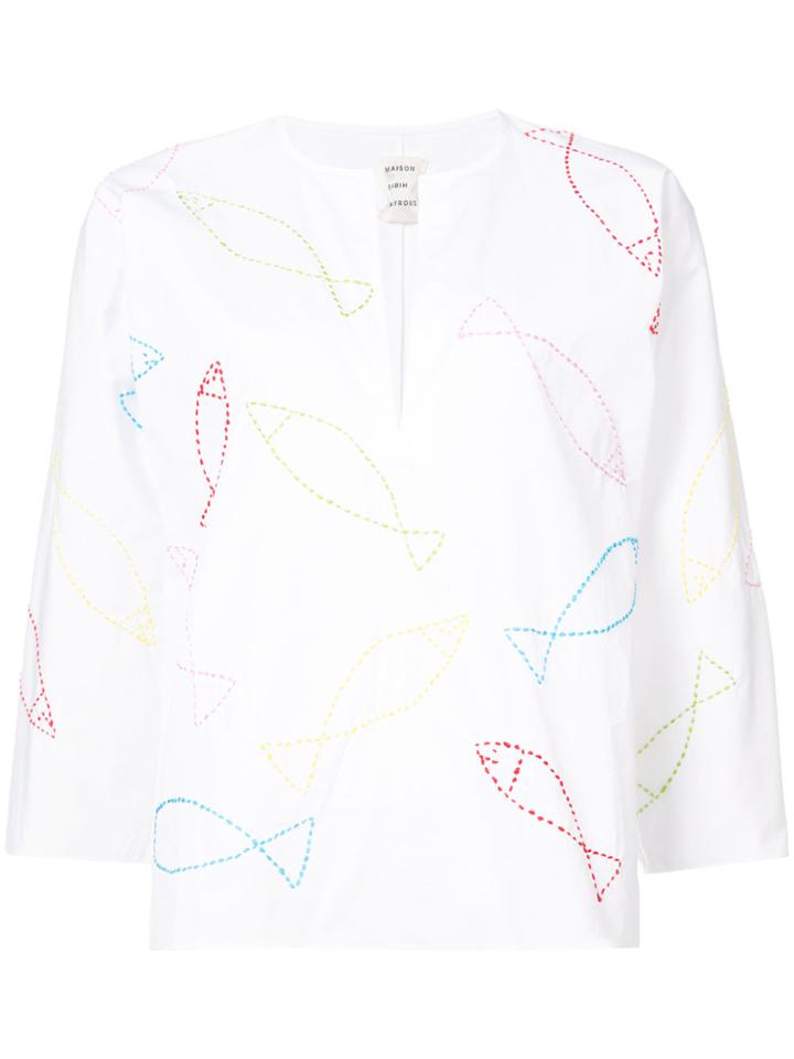 Maison Rabih Kayrouz Fish Print Blouse - White