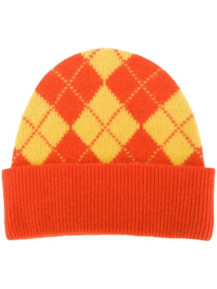 Pringle Of Scotland Argyle Intarsia Beanie - Orange